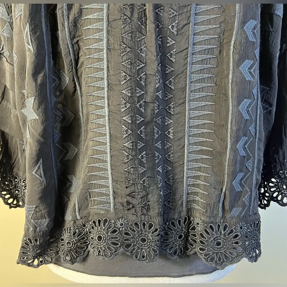 Johnny Was Black Ari Eyelet Blouse, XS with Black Lace Slip Cami, Size M, NWT - Picture 10 of 16